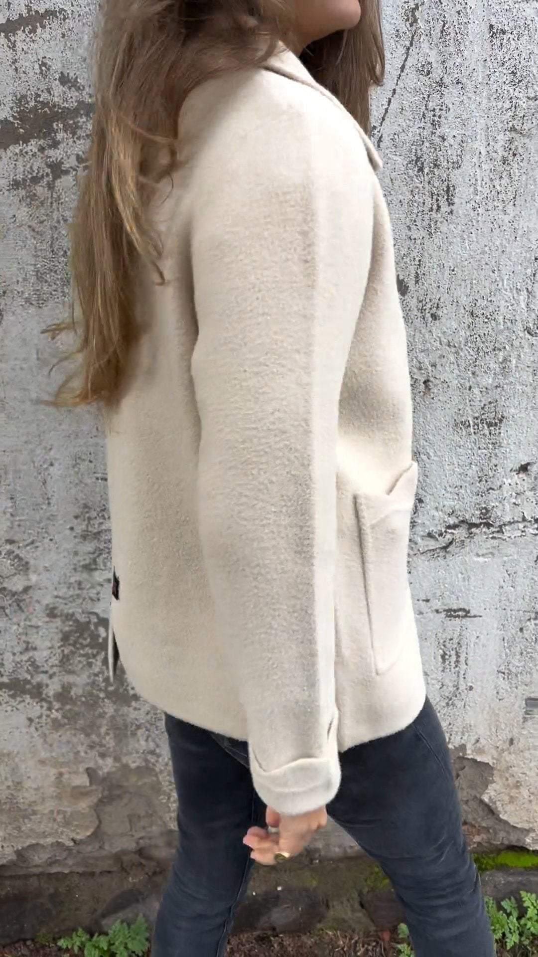 Damen Strick-Cardigan Reverskragen Taschen Elegantes Design