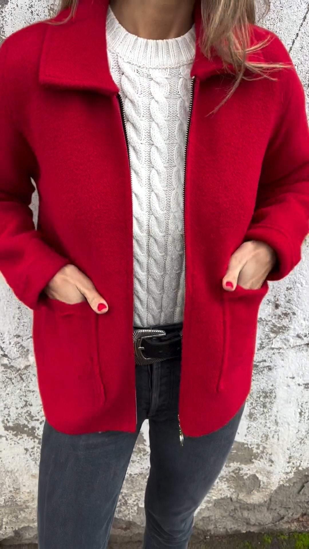 Damen Strick-Cardigan Reverskragen Taschen Elegantes Design