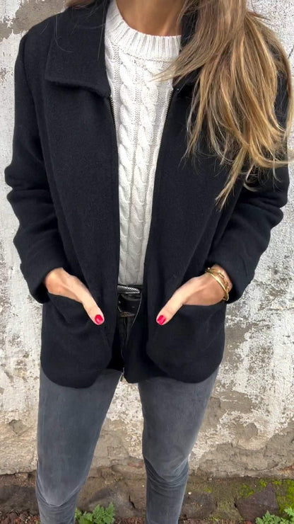 Damen Strick-Cardigan Reverskragen Taschen Elegantes Design
