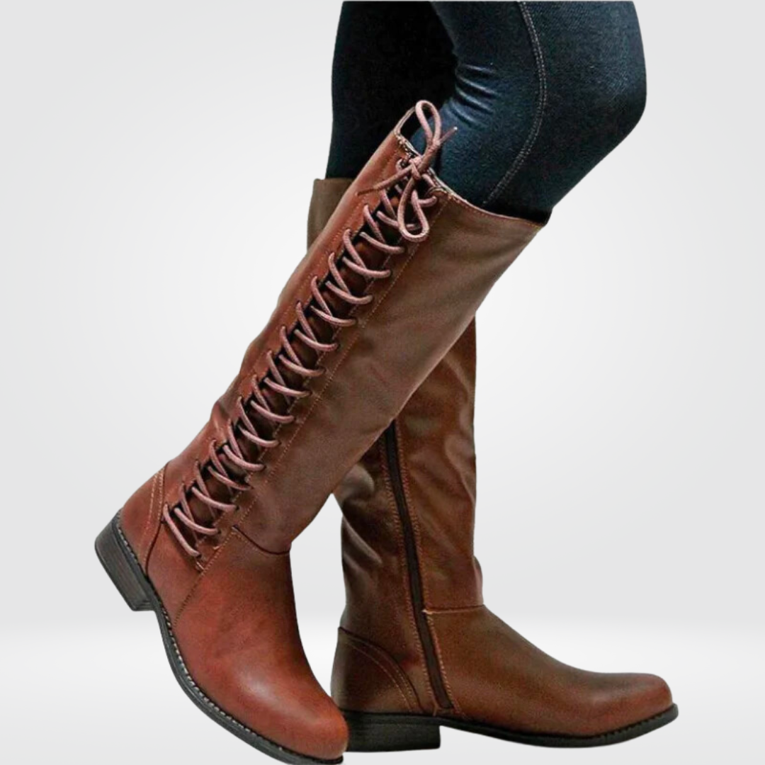 Damenstiefel Blockabsatz Schnürung Schwarz - Eveloria