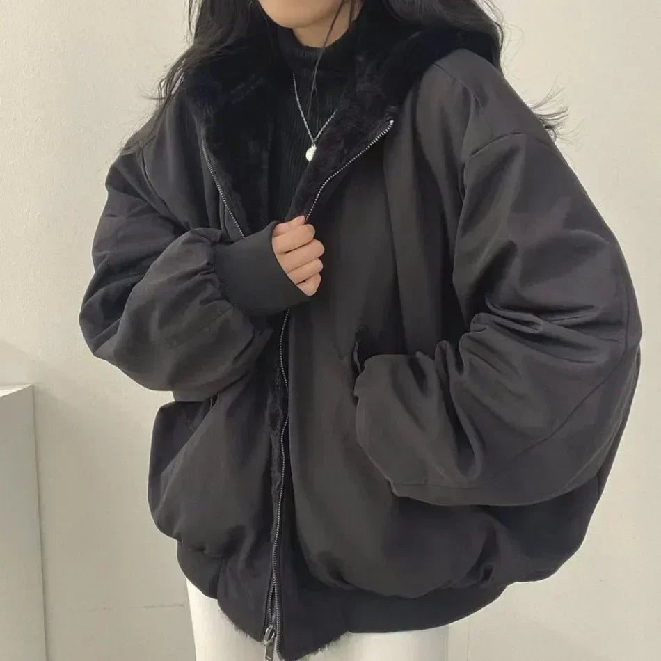 Damen Winterjacke Oversize Fleece-Innenfutter Kuschelig