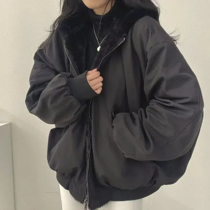 Damen Winterjacke Oversize Fleece-Innenfutter Kuschelig