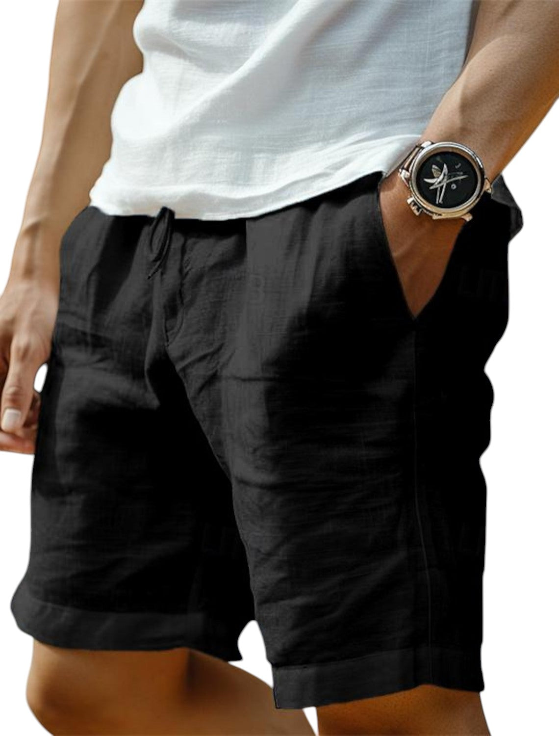 Herren Casual Shorts Lockere Passform Kordelzug Beige