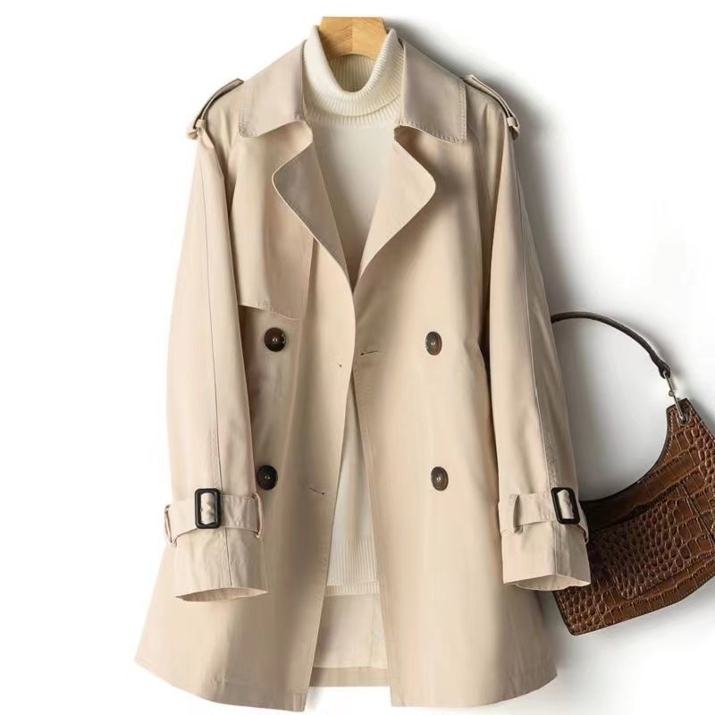 Eveloria Damen Trenchcoat Doppeltknopf Klassisch Beige