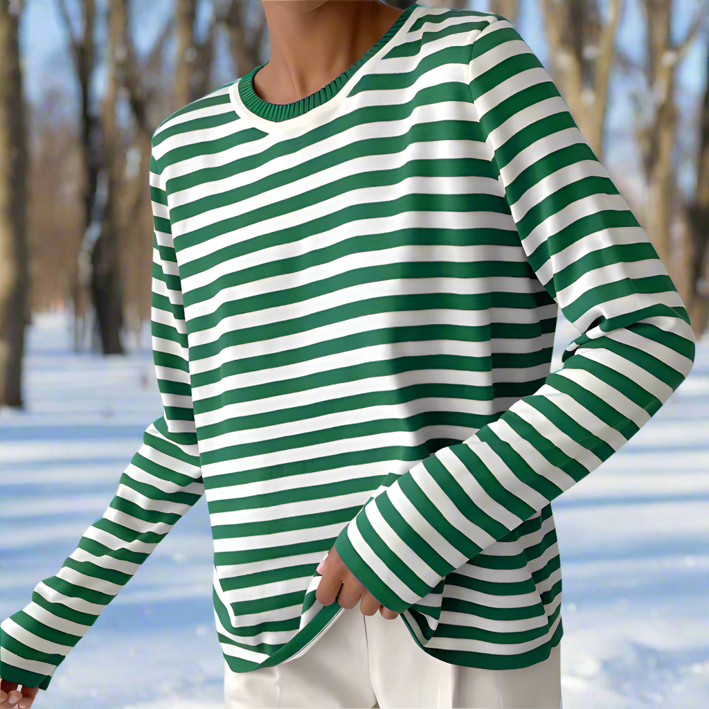 Damen Langarmshirt Gestreift Lässig Weiß/
