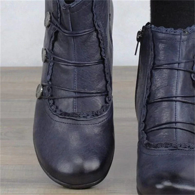Damen Viktorianische Schnür-Stiefeletten Spitzenbesatz
