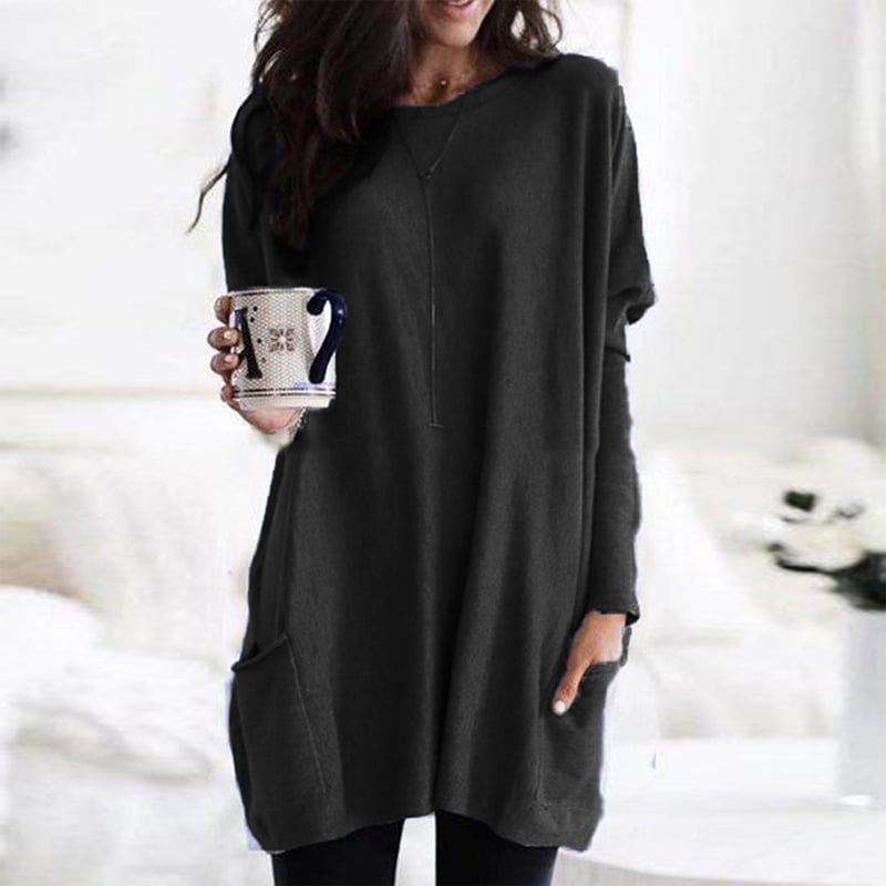 Damen Oversize Strickpullover Langer Mit Taschen Beige