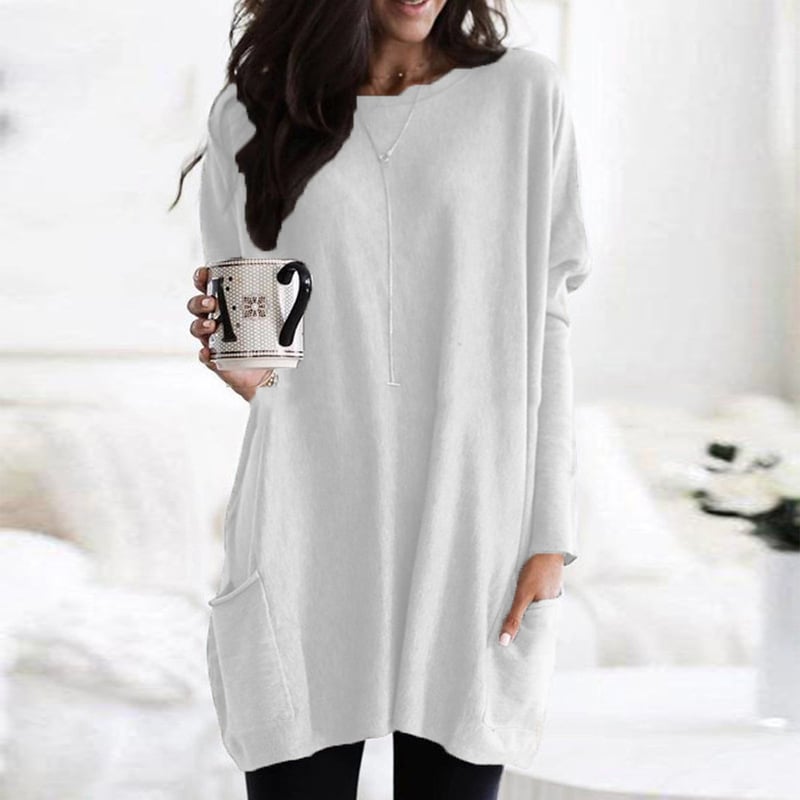 Damen Oversize Strickpullover Langer Mit Taschen Beige