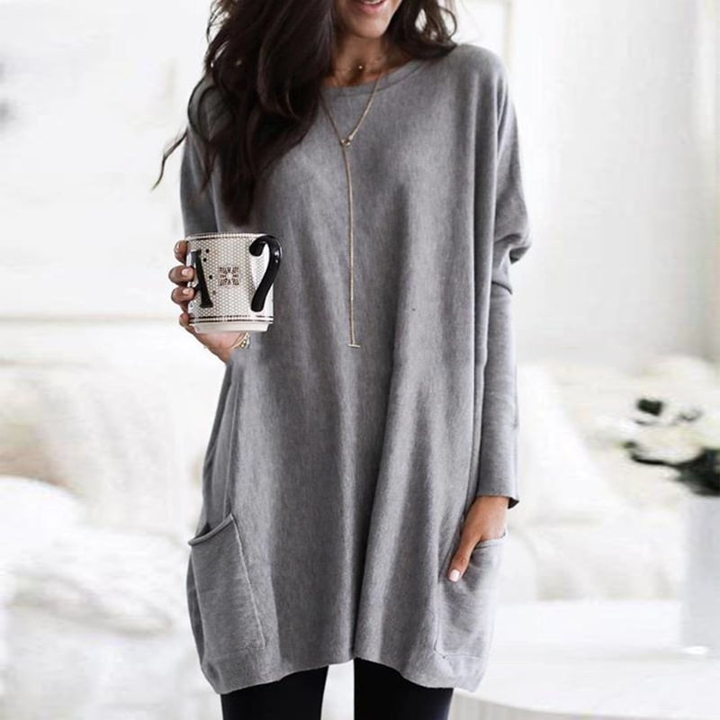Damen Oversize Strickpullover Langer Mit Taschen Beige
