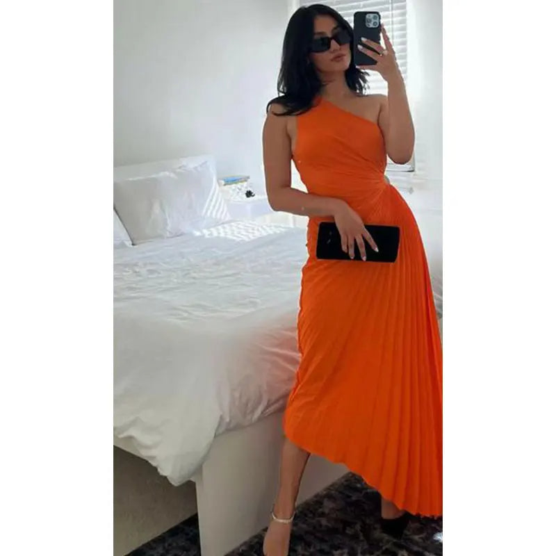 Eveloria Damen Ein-Schulter-Kleid Faltenrock Taillierte Abendkleid