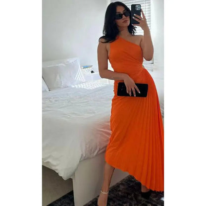 Eveloria Damen Ein-Schulter-Kleid Faltenrock Taillierte Abendkleid