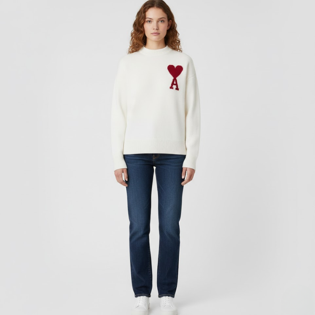 Damen Pullover Herzmotiv Weich