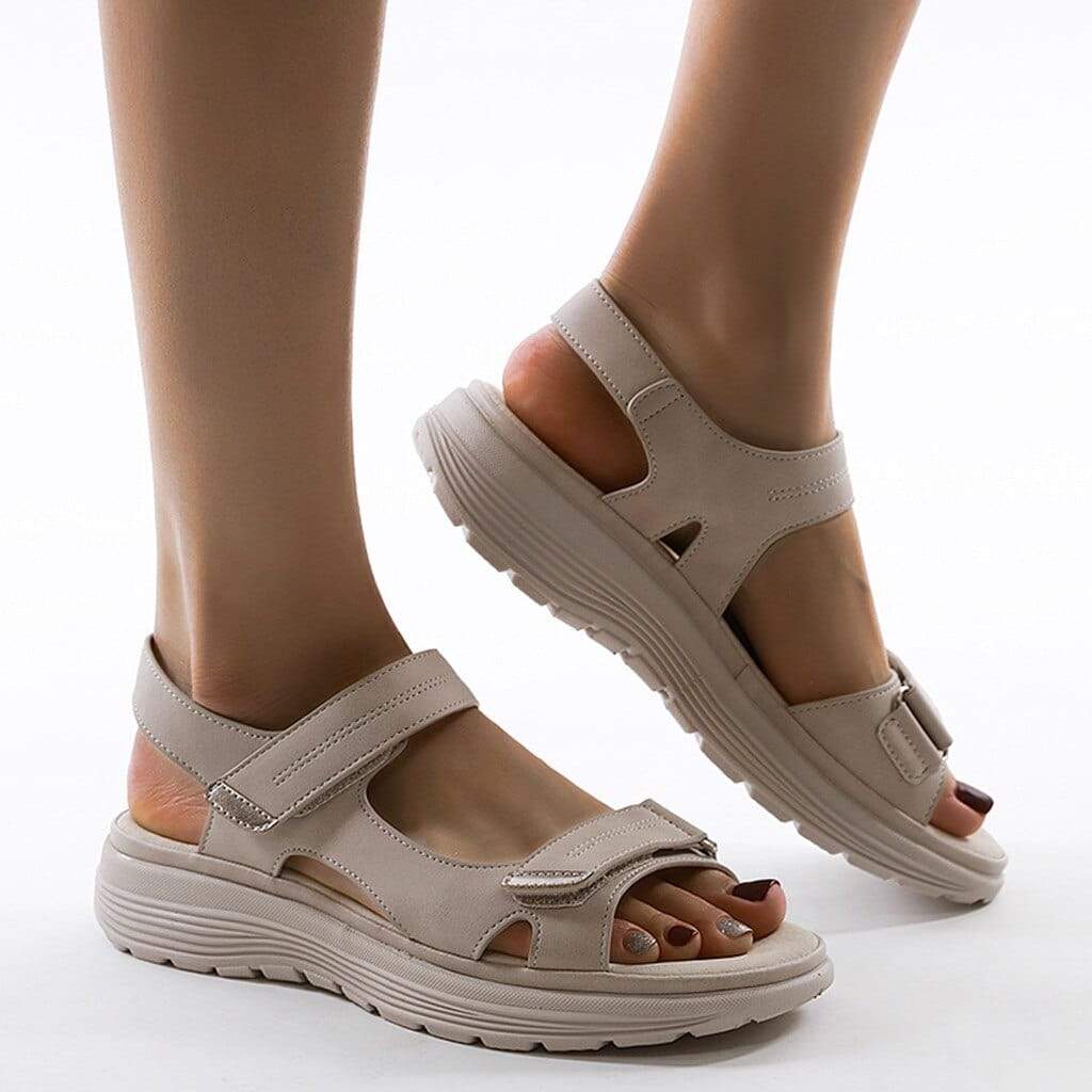 Eveloria Damen Sandalen Leder Beige