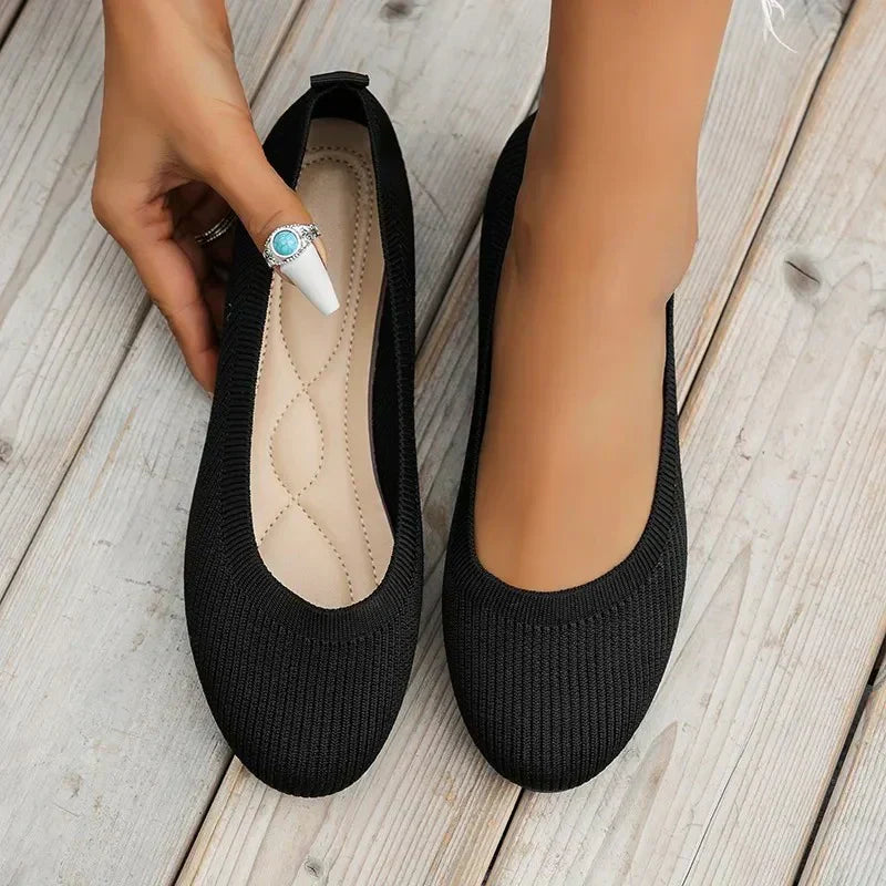 Damen Ballerinas Leicht Frühling Schwarz - Eveloria