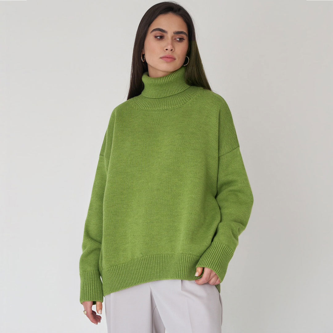 Eveloria Damen Oversized Sweater Wollmischung Gerippter Rollkragen