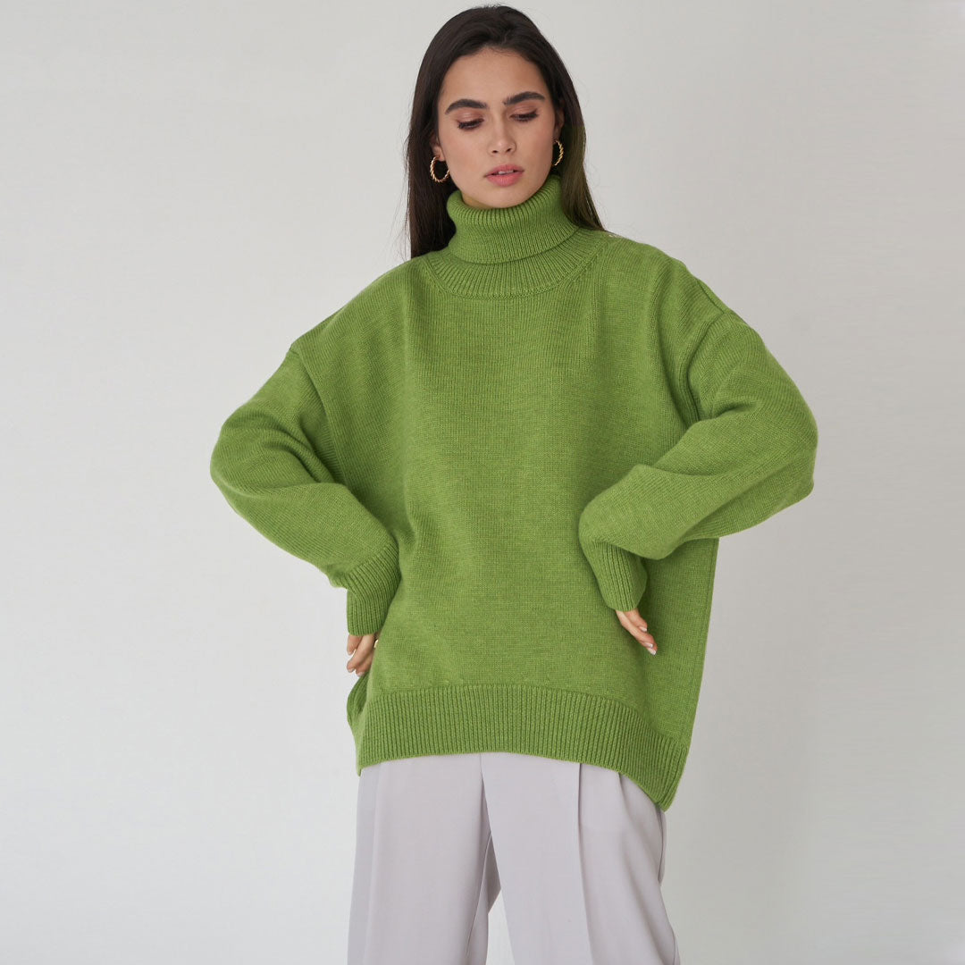Eveloria Damen Oversized Sweater Wollmischung Gerippter Rollkragen - Eveloria