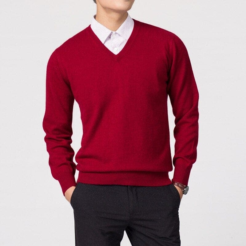 Herren Cashmere-Pullover V-Ausschnitt Warm Beige