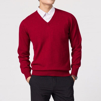 Herren Cashmere-Pullover V-Ausschnitt Warm Beige