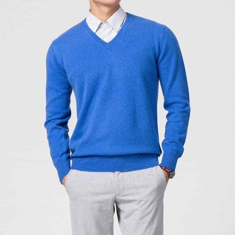 Herren Cashmere-Pullover V-Ausschnitt Warm Beige