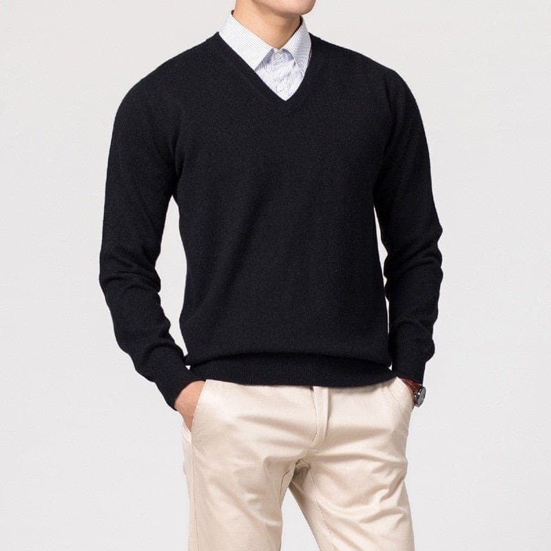 Herren Cashmere-Pullover V-Ausschnitt Warm Beige