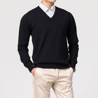 Herren Cashmere-Pullover V-Ausschnitt Warm Beige