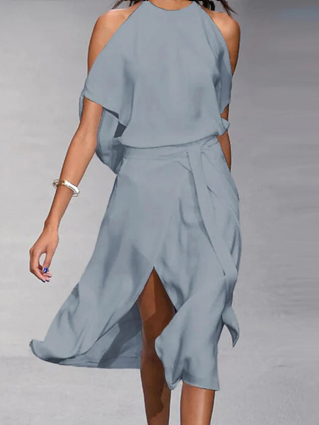 Eveloria Damen Off-Shoulder Midi-Kleid Lässig - Eveloria