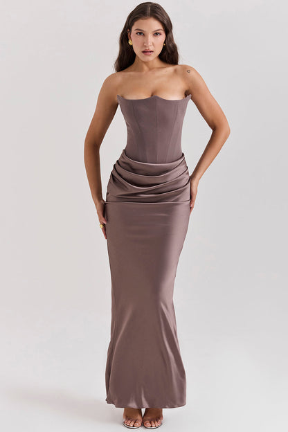 Eveloria Damen Trägerloses Maxikleid Korsett