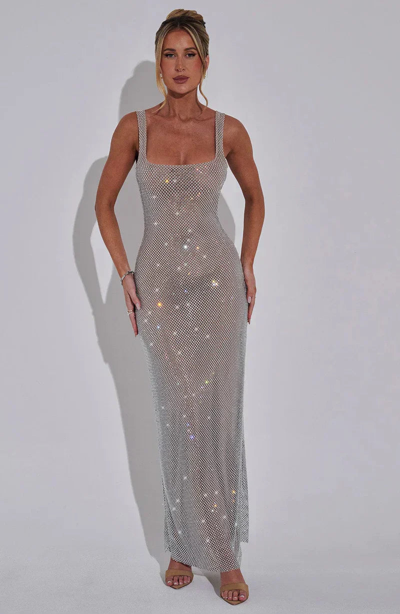 Damen Maxikleid Glänzend Figurbetonend Elegant