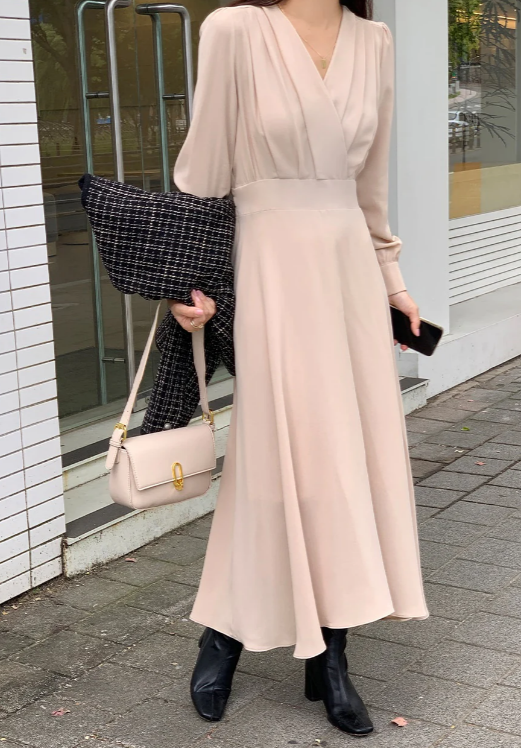 Eveloria Damenkleid Puffärmel V-Ausschnitt A-Linie