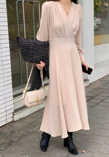 Eveloria Damenkleid Puffärmel V-Ausschnitt A-Linie