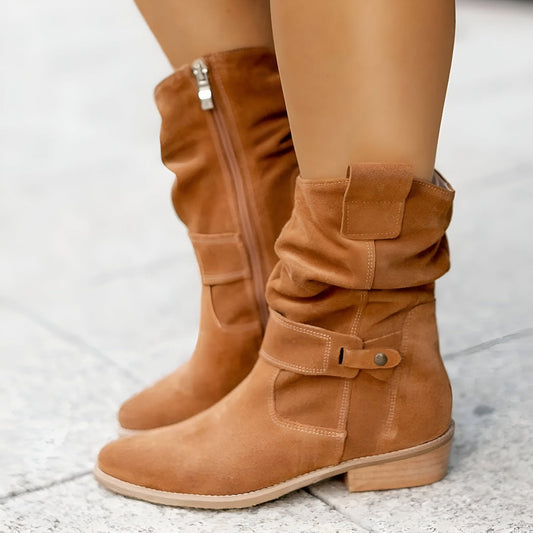 Damen Kunst-Wildleder Stiefel Plüsch Innenbesatz Komfort Schwarz - Eveloria