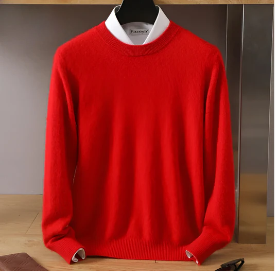 Herren Kaschmirpullover Rundhals Klassisch Beige