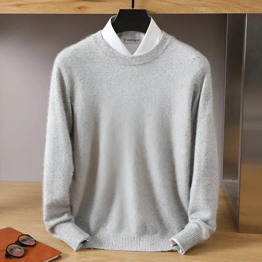 Herren Kaschmirpullover Rundhals Klassisch Beige