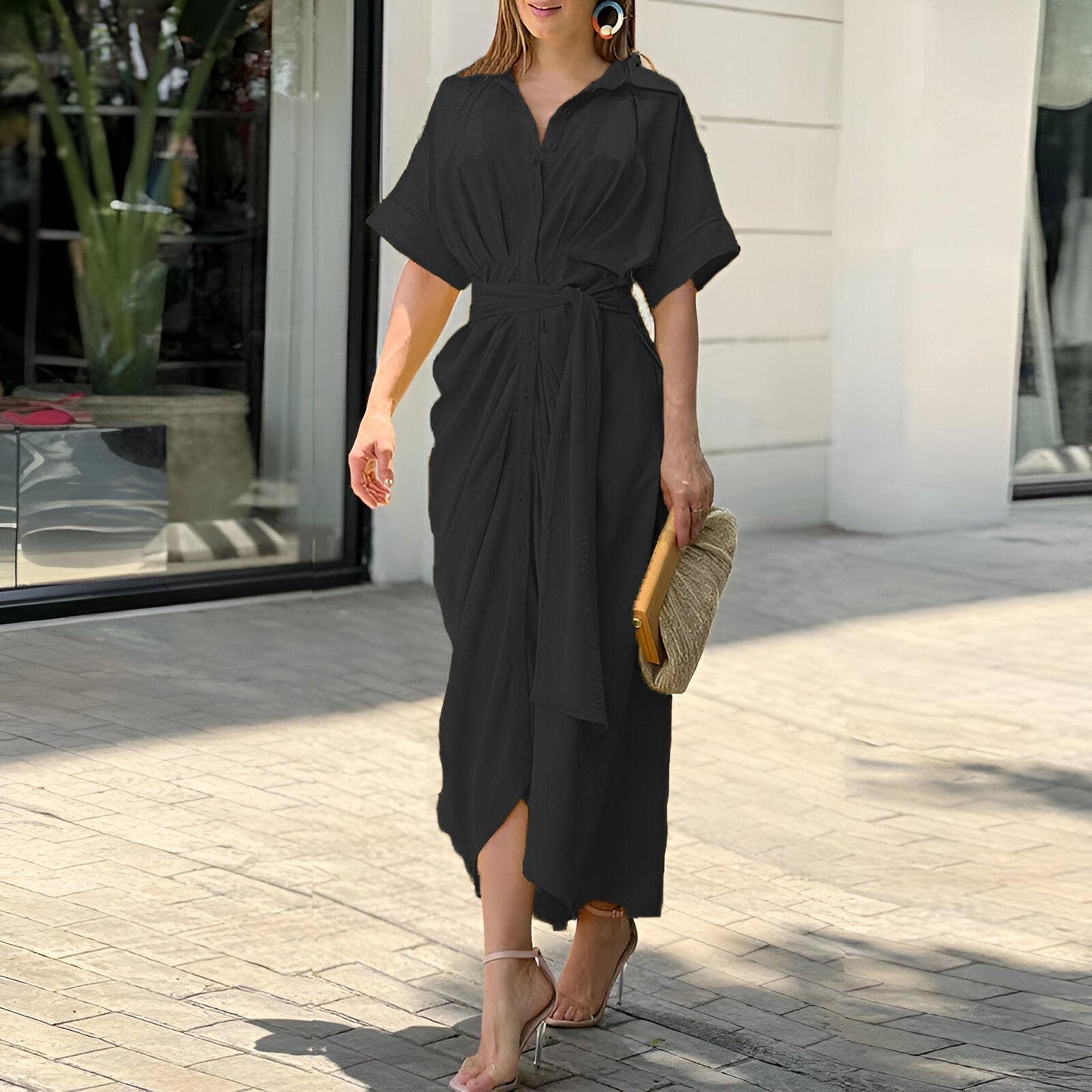 Eveloria Damen Midikleid Bindegürtel