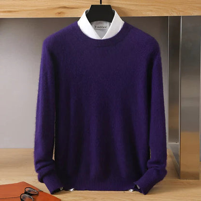 Herren Kaschmirpullover Rundhals Klassisch Beige
