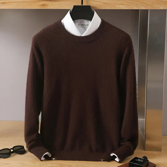 Herren Kaschmirpullover Rundhals Klassisch Beige