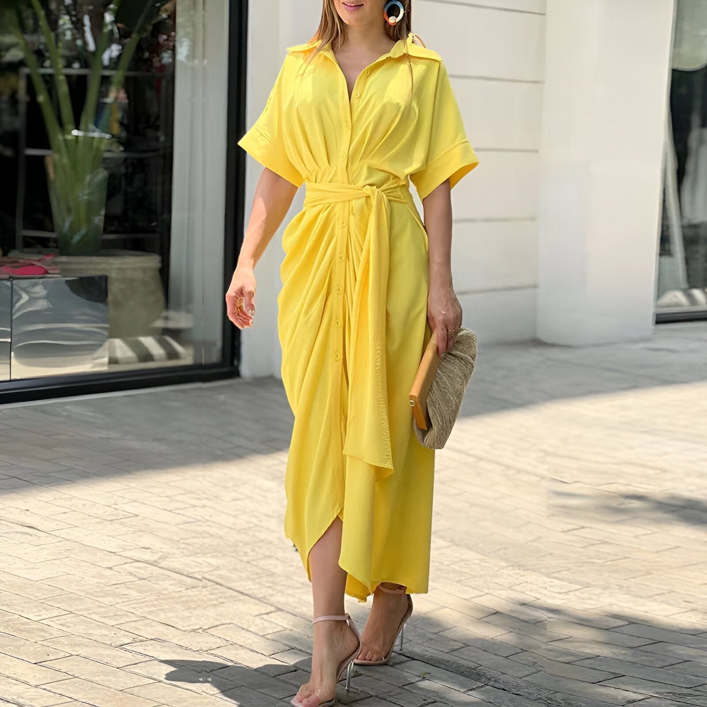 Eveloria Damen Midikleid Bindegürtel