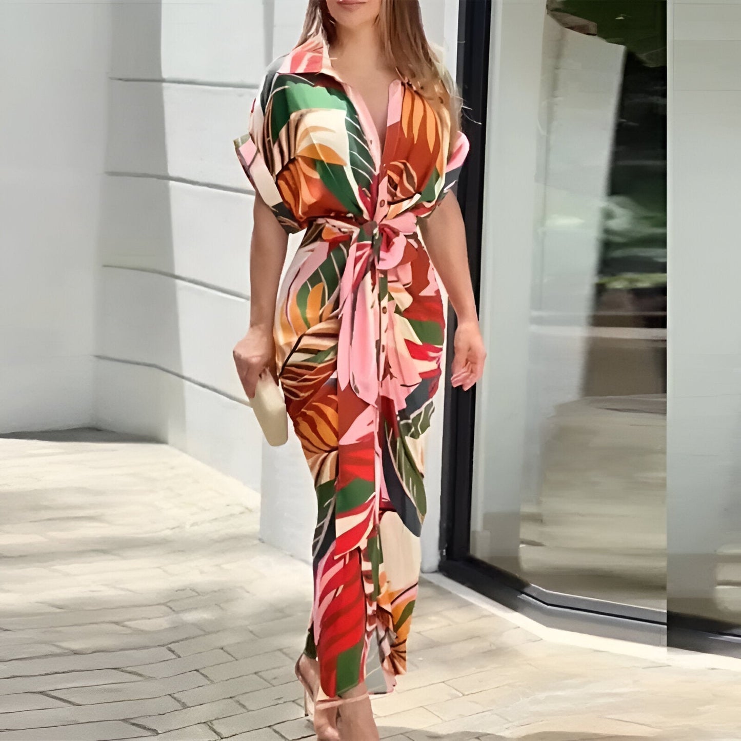 Eveloria Damen Midikleid Bindegürtel