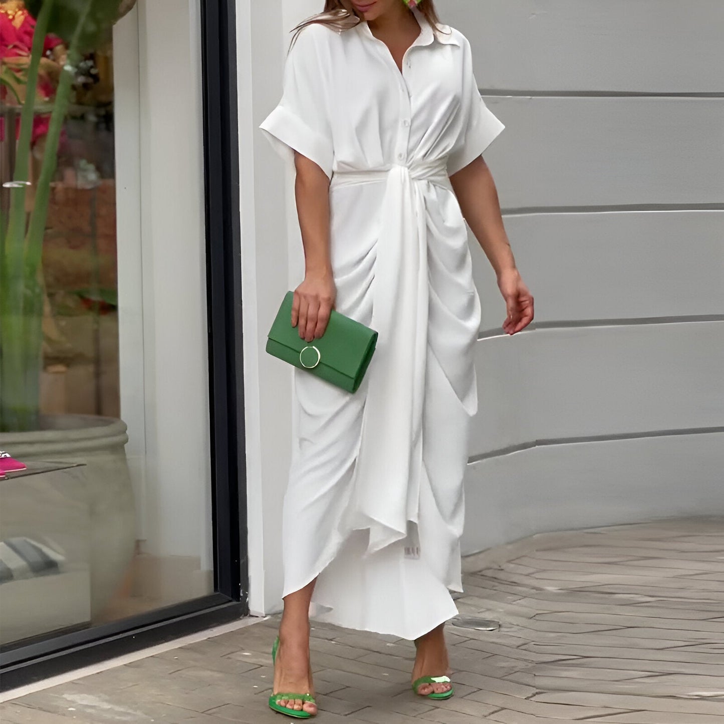 Eveloria Damen Midikleid Bindegürtel