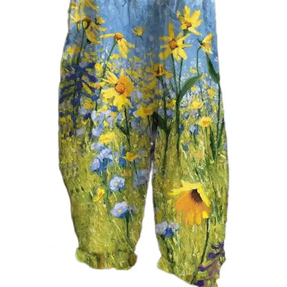Damen Latzhose Jeans Blumenmuster