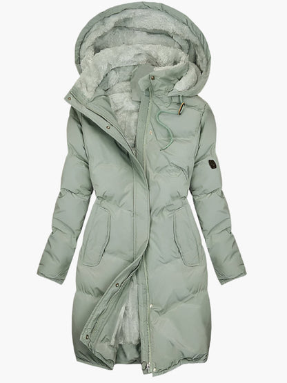 Damen Steppmantel Fleece mit Kapuze
