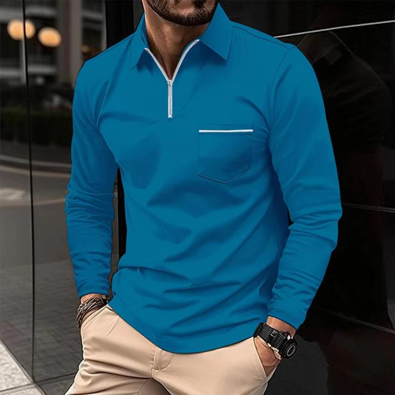 Herren Langarm Poloshirt Reißverschluss Elegant