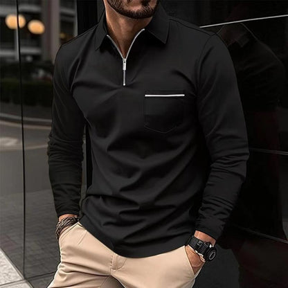 Herren Langarm Poloshirt Reißverschluss Elegant