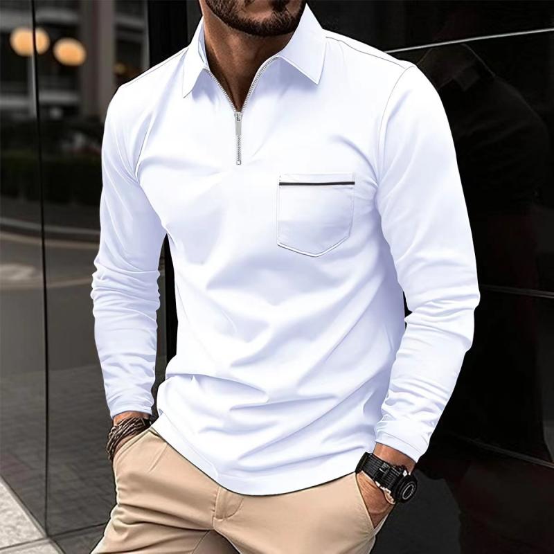 Herren Langarm Poloshirt Reißverschluss Elegant