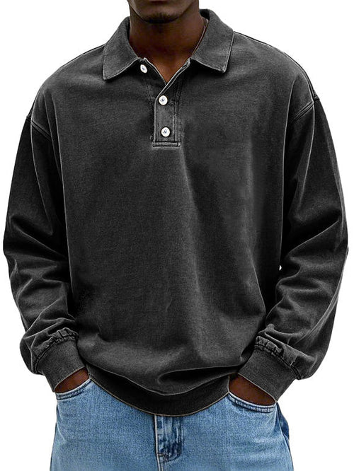 Herren Polo Sweatshirt Langarm Baumwolle Grau