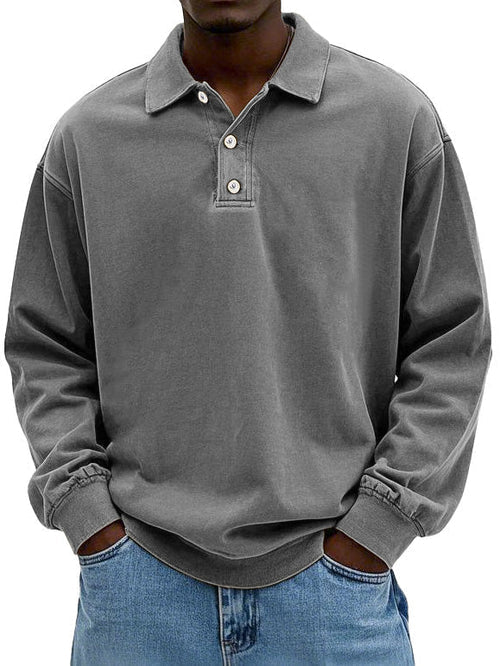 Herren Polo Sweatshirt Langarm Baumwolle Grau