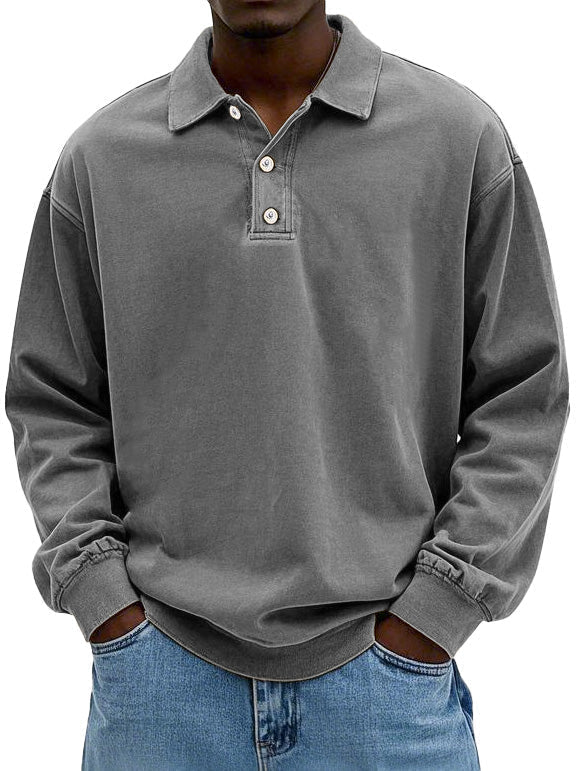 Herren Polo-Shirt Langarm Relaxed Fit Weiß