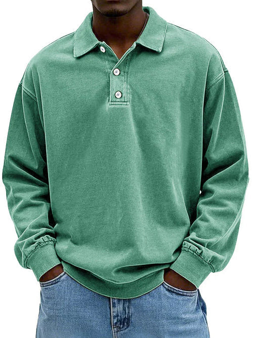 Herren Polo Sweatshirt Langarm Baumwolle Grau