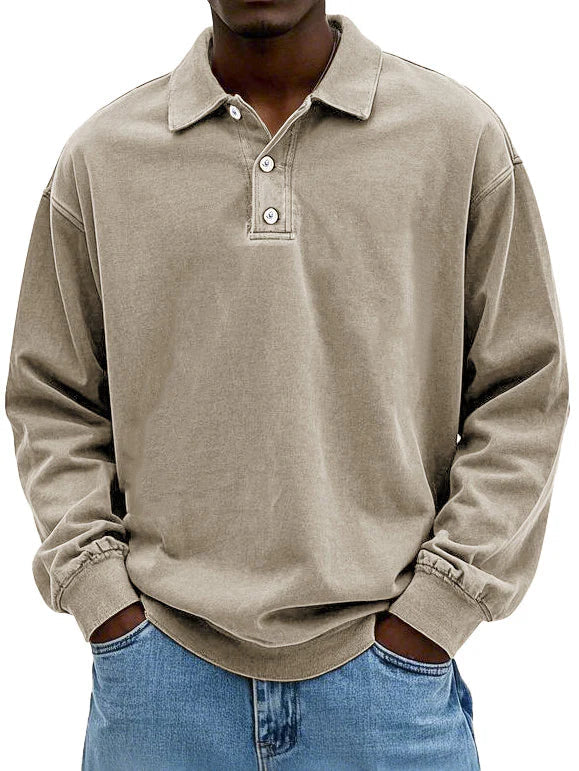 Herren Langarm Polo Sweatshirt Zeitlos Bequem Grau