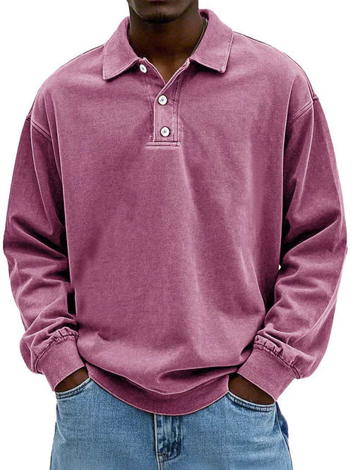 Herren Polo Sweatshirt Langarm Baumwolle Grau